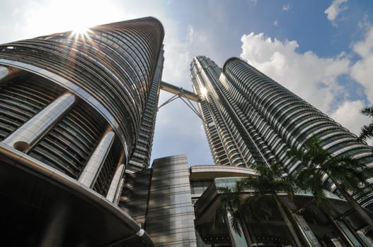 KUALA LUMPUR - APRIL 10: General view of Petronas Twin Towers on Apr 10, 2011 in Kuala Lumpur, Malaysia. The towers are the worlds tallest twin towers with the height of 451.9m.