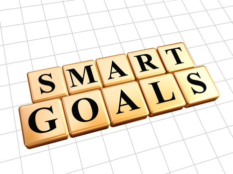 smart goals - text in 3d golden cubes with black letters, business success concept