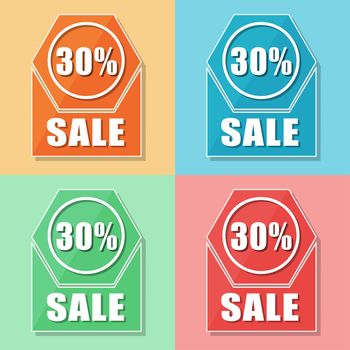 30 percentages sale, four colors web icons, flat design, business shopping concept