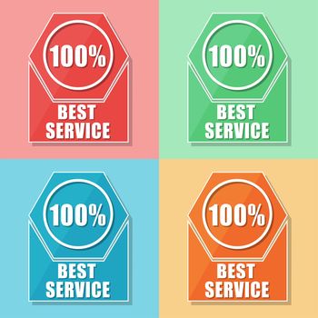 best service 100 percentages - four colors web icons, flat design, business support concept