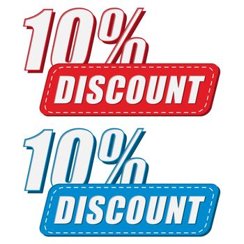 10 percentages discount in two colors labels, business shopping concept, flat design