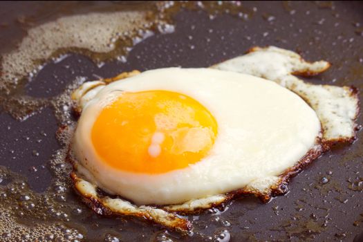 Fried eggs fried on a griddle fatty