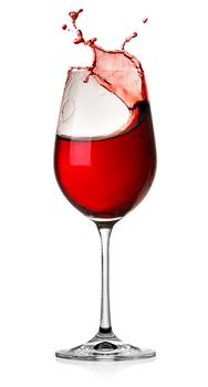 Moving red wine glass over a white background