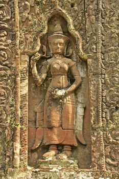 Decorative carving, Preah Khan temple, Angkor area, Siem Reap, Cambodia