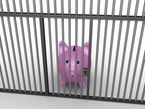 3d pig money box is in prison behind bars