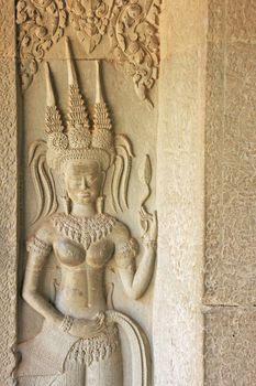 Wall bas-relief of Devata, Angkor Wat temple, Siem Reap, Cambodia