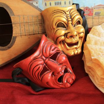 Carnival plaster masks, joy and sadness