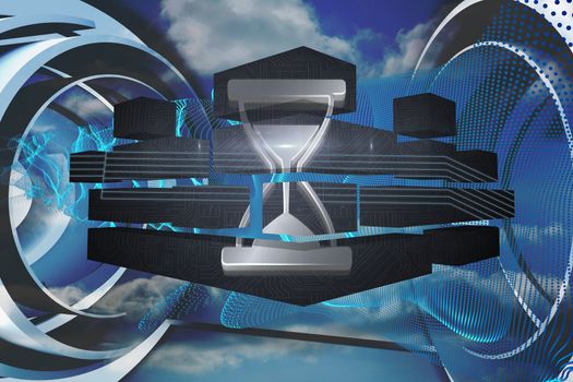 Timer on abstract screen against abstract blue design in futuristic structure
