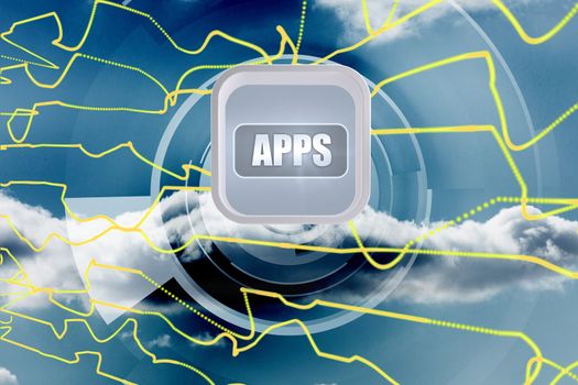 Apps banner on abstract screen against abstract yellow line design on blue sky