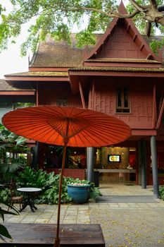 jim thompson house is thai house art style with orange Umbrella