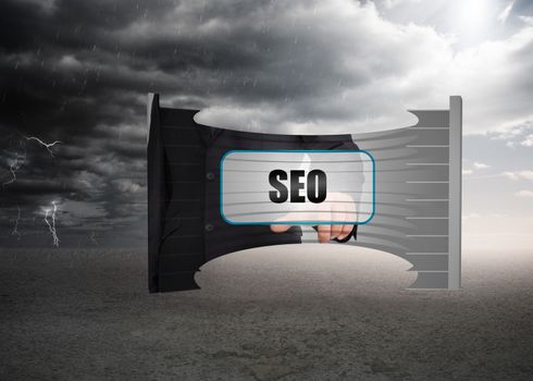 Seo banner on abstract screen against ominous landscape