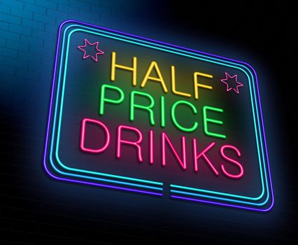 Illustration depicting an illuminated neon sign with a cheap alcohol concept.
