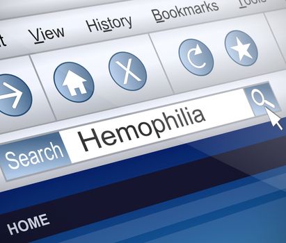 Illustration depicting a screenshot of an internet search with a Hemophilia concept.
