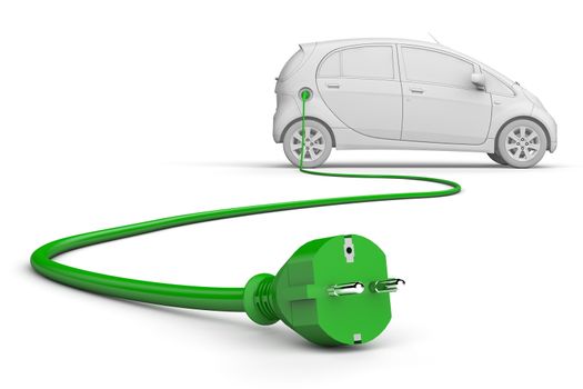 e-car connected to green power cable
