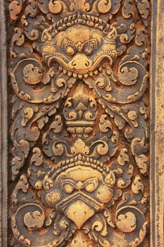 Decorative wall carvings, Banteay Srey temple, Angkor area, Siem Reap, Cambodia