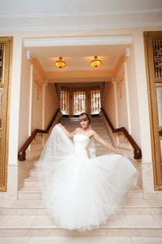 bride in hall with staircase