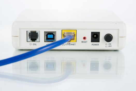 Router network hub with cable insert RJ45 port