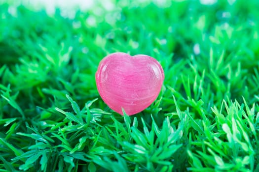 Love Red Heart on green grass for valentines day