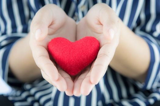 Giving love with hands holding a red heart