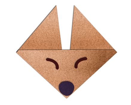 origami face fox made of paper on white background