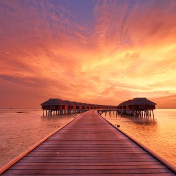 Beautiful sunset at Maldivian beach