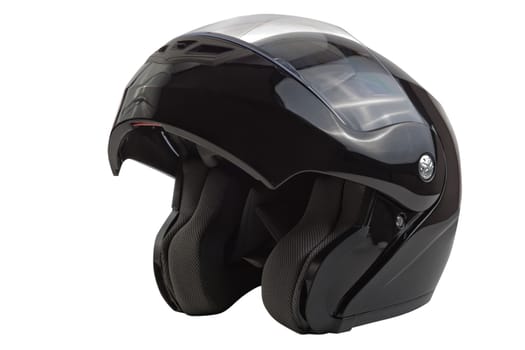 Black open flip up helmet for racing motorbike sports