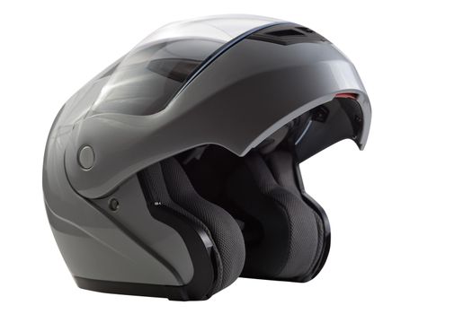 Silver open flip up helmet for racing bike sports