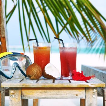 Two cocktails at tropical beach