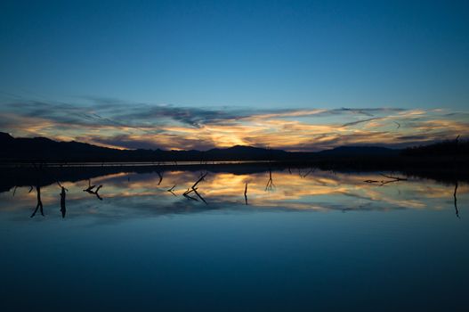 Lake with last rays of the sun