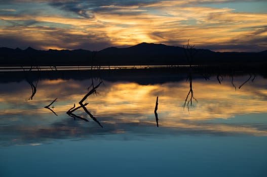 Sunset reflects on lake