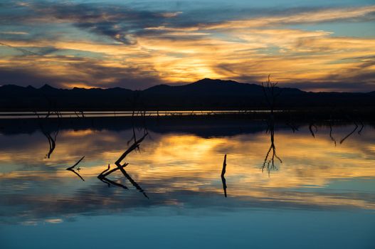 Glow of sunset on lake