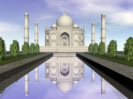 Famous Taj Mahal mausoleum and nature around by beautiful day, Agra, India