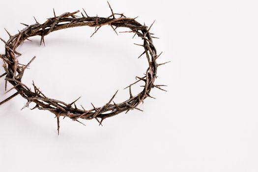Crown of thorns over a white background with shadow and copy space.