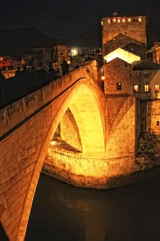 Stari Most at night, Mostar, Bosnia and Hercegovina