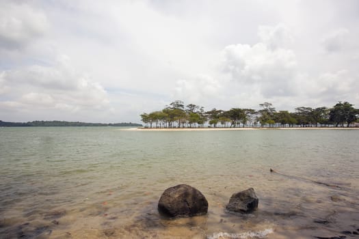 Changi Point Beach with Pulau Ubin Island View in Singapore