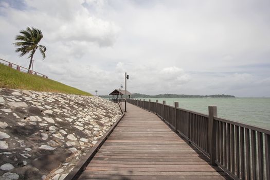 Changi Point Beach Coastal Walk with Pulau Ubin Island View on a Breezy Day in Singapore