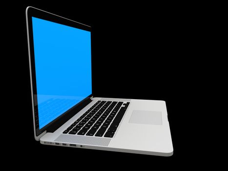 Laptop computer blank white screen isolated on black background