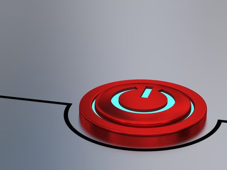 Red on-off button illustration with glowing blue light