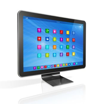 3D TV - Computer - apps icons interface - isolated on white with clipping path