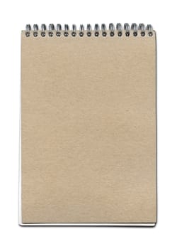 Vintage spiral close notebook, brown paper cover, isolated on white with clipping path