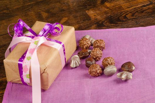 Gift and chocolate candy, a Valentines day still life