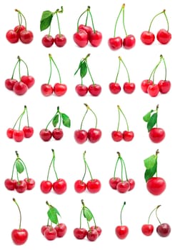 Collection of beautiful red cherry isolated on white background