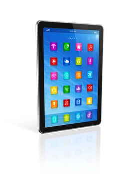 3D Digital Tablet Computer - apps icons interface - isolated on white with clipping path 