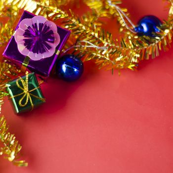 item decorate for christmas tree on red background