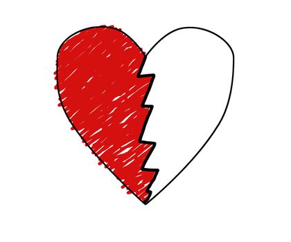 Hand drawn broken heart and a white background