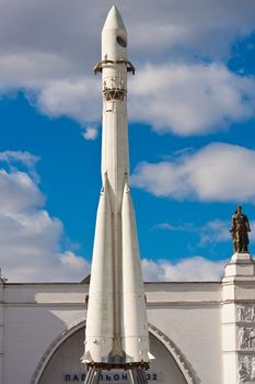 Monument of space rocket Vostok in Moscow, Russia