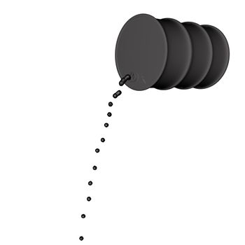 Oil pouring from barrel isolated over white, 3d render