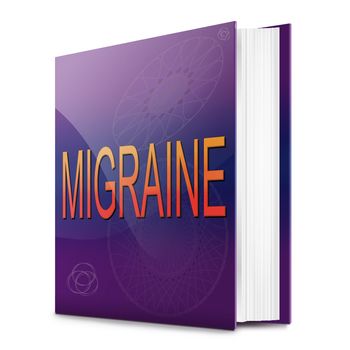 Illustration depicting a text book with a migraine concept title. White background.