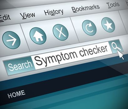 Illustration depicting a screenshot of an internet search with a symptom checker concept.