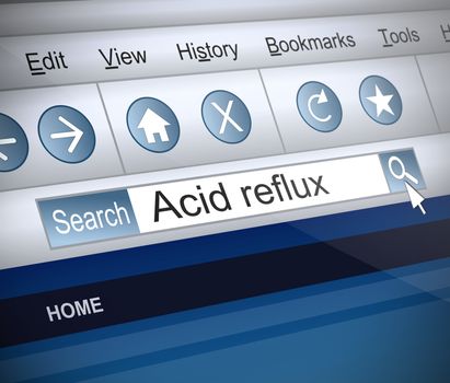 Illustration depicting a screenshot of an internet search with an acid reflux concept.